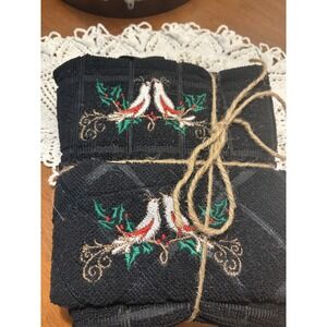 Christmas homemade Embroidered Santa Bath & Hand Towels 100%‎ Cotton NWOT